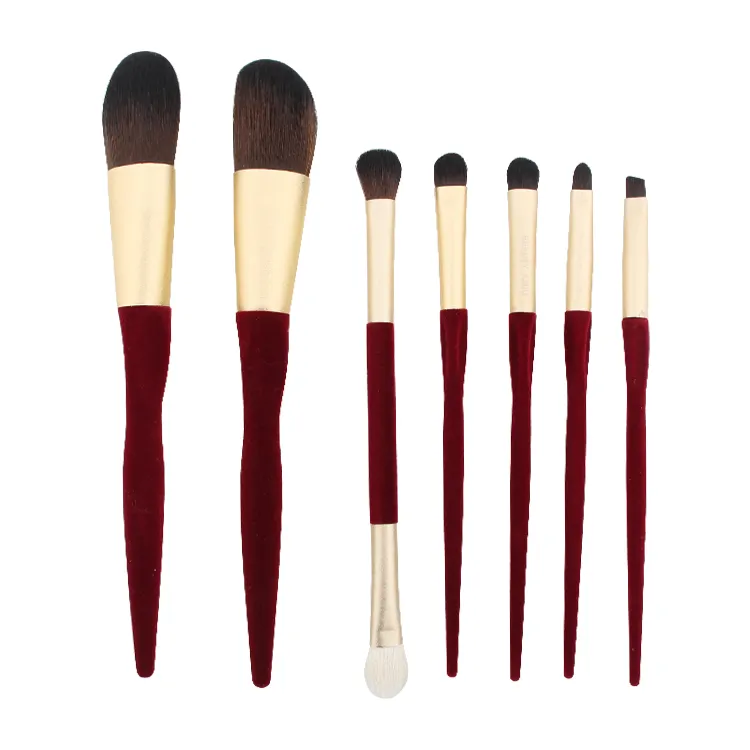 7 PCS Burgundy Red Makeup Brush Set