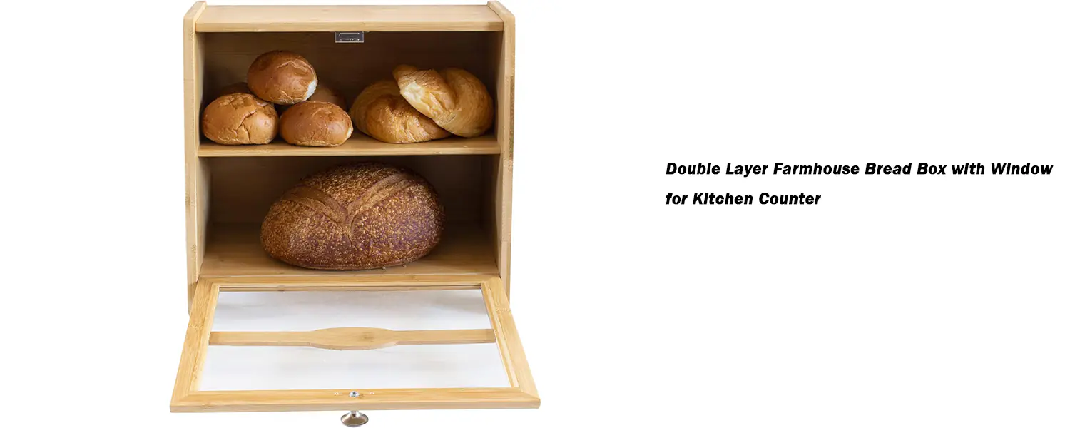  Double Layer Farmhouse Bread Box with Window for Kitchen Counter