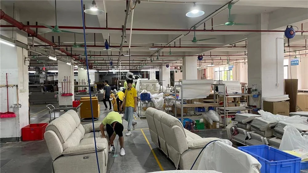 Upholstered sofa manufacturing at a Longjiang furniture factory in Foshan, China
