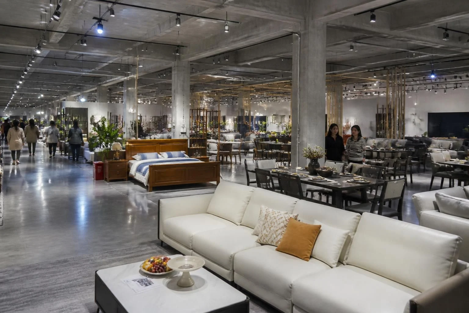 Regional furniture market showroom displaying sofas, dining tables and home accessories